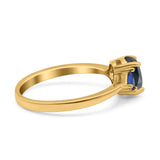 Vintage Art Deco Oval Wedding Ring Triangle Blue Sapphire Simulated Cubic Zirconia 925 Sterling Silver