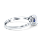 Vintage Art Deco Oval Wedding Ring Triangle Blue Sapphire Simulated Cubic Zirconia 925 Sterling Silver