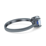 Vintage Art Deco Oval Wedding Ring Triangle Blue Sapphire Simulated Cubic Zirconia 925 Sterling Silver