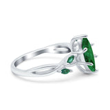 Infinity Twist Green Simulated Emerald Marquise Wedding Ring Simulated Cubic Zirconia 925 Sterling Silver