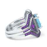 Three Piece Ring Band Flower Art Deco Princess Cut Wedding Bridal Ring Round Amethyst Simulated Cubic Zirconia 925 Sterling Silver