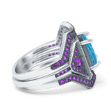 Three Piece Ring Band Flower Art Deco Princess Cut Wedding Bridal Ring Round Amethyst Simulated Cubic Zirconia 925 Sterling Silver