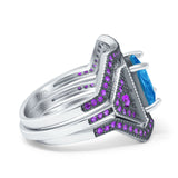 Three Piece Ring Band Flower Art Deco Princess Cut Wedding Bridal Ring Round Amethyst Simulated Cubic Zirconia 925 Sterling Silver