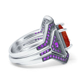 Three Piece Ring Band Flower Art Deco Princess Cut Wedding Bridal Ring Round Amethyst Simulated Cubic Zirconia 925 Sterling Silver