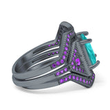 Three Piece Ring Band Flower Art Deco Princess Cut Wedding Bridal Ring Round Amethyst Simulated Cubic Zirconia 925 Sterling Silver