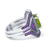 Three Piece Ring Band Flower Art Deco Princess Cut Wedding Bridal Ring Round Amethyst Simulated Cubic Zirconia 925 Sterling Silver