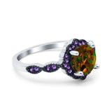 Flower Art Deco Engagement Ring Round Amethyst Simulated Cubic Zirconia 925 Sterling Silver