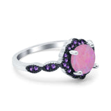 Flower Art Deco Engagement Ring Round Amethyst Simulated Cubic Zirconia 925 Sterling Silver