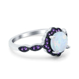 Flower Art Deco Engagement Ring Round Amethyst Simulated Cubic Zirconia 925 Sterling Silver