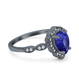 Teardrop Pear Art Deco Wedding Bridal Engagement Ring Round Simulated Cubic Zirconia 925 Sterling Silver