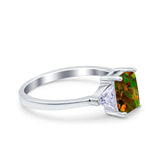 Emerald Cut Art Deco Engagement Ring Simulated Cubic Zirconia 925 Sterling Silver