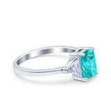 Emerald Cut Art Deco Engagement Ring Simulated Cubic Zirconia 925 Sterling Silver
