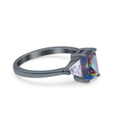 Emerald Cut Art Deco Engagement Ring Simulated Cubic Zirconia 925 Sterling Silver