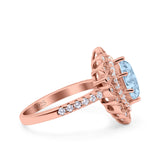 Halo Vintage Style Art Deco Solitaire Accent Marquise Wedding Engagement Ring Round Simulated Cubic Zirconia 925 Sterling Silver