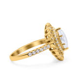 Halo Vintage Style Art Deco Solitaire Accent Marquise Wedding Engagement Ring Round Simulated Cubic Zirconia 925 Sterling Silver