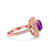 Halo Vintage Style Art Deco Solitaire Accent Cushion Wedding Engagement Ring Round Simulated Cubic Zirconia 925 Sterling Silver