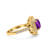 Halo Vintage Style Art Deco Solitaire Accent Cushion Wedding Engagement Ring Round Simulated Cubic Zirconia 925 Sterling Silver