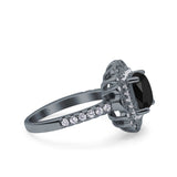 Halo Vintage Style Art Deco Solitaire Accent Cushion Wedding Engagement Ring Round Simulated Cubic Zirconia 925 Sterling Silver