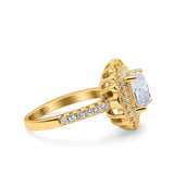 Halo Vintage Style Art Deco Solitaire Accent Cushion Wedding Engagement Ring Round Simulated Cubic Zirconia 925 Sterling Silver