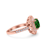 Halo Vintage Style Art Deco Solitaire Accent Cushion Wedding Engagement Ring Round Simulated Cubic Zirconia 925 Sterling Silver