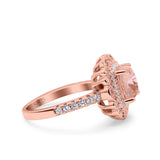 Halo Vintage Style Art Deco Solitaire Accent Cushion Wedding Engagement Ring Round Simulated Cubic Zirconia 925 Sterling Silver