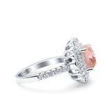 Halo Vintage Style Art Deco Solitaire Accent Cushion Wedding Engagement Ring Round Simulated Cubic Zirconia 925 Sterling Silver