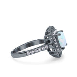 Halo Vintage Style Art Deco Solitaire Accent Cushion Wedding Engagement Ring Round Simulated Cubic Zirconia 925 Sterling Silver