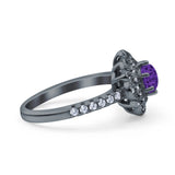 Halo Vintage Style Art Deco Solitaire Accent Wedding Engagement Ring Round Simulated Cubic Zirconia 925 Sterling Silver