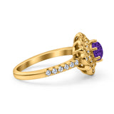 Halo Vintage Style Art Deco Solitaire Accent Wedding Engagement Ring Round Simulated Cubic Zirconia 925 Sterling Silver