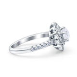 Halo Vintage Style Art Deco Solitaire Accent Wedding Engagement Ring Round Simulated Cubic Zirconia 925 Sterling Silver