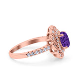 Halo Vintage Style Art Deco Solitaire Accent Oval Wedding Engagement Ring Simulated Cubic Zirconia 925 Sterling Silver