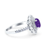 Halo Vintage Style Art Deco Solitaire Accent Oval Wedding Engagement Ring Simulated Cubic Zirconia 925 Sterling Silver