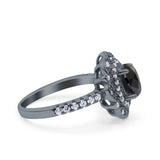 Halo Vintage Style Art Deco Solitaire Accent Oval Wedding Engagement Ring Simulated Cubic Zirconia 925 Sterling Silver