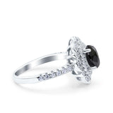 Halo Vintage Style Art Deco Solitaire Accent Oval Wedding Engagement Ring Simulated Cubic Zirconia 925 Sterling Silver