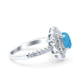 Halo Vintage Style Art Deco Solitaire Accent Oval Wedding Engagement Ring Simulated Cubic Zirconia 925 Sterling Silver