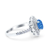 Halo Vintage Style Art Deco Solitaire Accent Oval Wedding Engagement Ring Simulated Cubic Zirconia 925 Sterling Silver