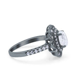 Halo Vintage Style Art Deco Solitaire Accent Oval Wedding Engagement Ring Simulated Cubic Zirconia 925 Sterling Silver