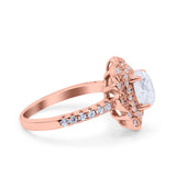 Halo Vintage Style Art Deco Solitaire Accent Oval Wedding Engagement Ring Simulated Cubic Zirconia 925 Sterling Silver