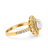 Halo Vintage Style Art Deco Solitaire Accent Oval Wedding Engagement Ring Simulated Cubic Zirconia 925 Sterling Silver