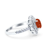 Halo Vintage Style Art Deco Solitaire Accent Oval Wedding Engagement Ring Simulated Cubic Zirconia 925 Sterling Silver