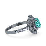 Halo Vintage Style Art Deco Solitaire Accent Oval Wedding Engagement Ring Simulated Cubic Zirconia 925 Sterling Silver