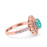 Halo Vintage Style Art Deco Solitaire Accent Oval Wedding Engagement Ring Simulated Cubic Zirconia 925 Sterling Silver