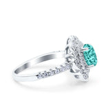 Halo Vintage Style Art Deco Solitaire Accent Oval Wedding Engagement Ring Simulated Cubic Zirconia 925 Sterling Silver