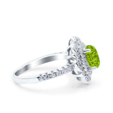 Halo Vintage Style Art Deco Solitaire Accent Oval Wedding Engagement Ring Simulated Cubic Zirconia 925 Sterling Silver