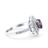 Halo Vintage Style Art Deco Solitaire Accent Oval Wedding Engagement Ring Simulated Cubic Zirconia 925 Sterling Silver