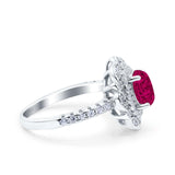 Halo Vintage Style Art Deco Solitaire Accent Oval Wedding Engagement Ring Simulated Cubic Zirconia 925 Sterling Silver