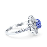 Halo Vintage Style Art Deco Solitaire Accent Oval Wedding Engagement Ring Simulated Cubic Zirconia 925 Sterling Silver