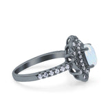 Halo Vintage Style Art Deco Solitaire Accent Oval Wedding Engagement Ring Simulated Cubic Zirconia 925 Sterling Silver