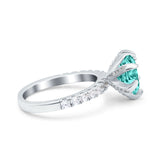 Vintage Art Deco Wedding Ring Round Simulated Cubic Zirconia 925 Sterling Silver