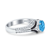 Art Deco Oval Engagement Ring Black Simulated Cubic Zirconia 925 Sterling Silver